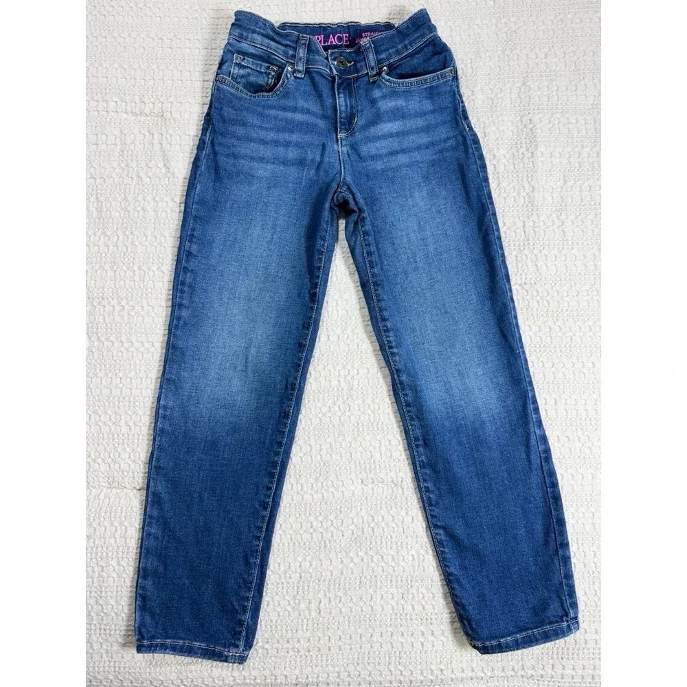 Children's Place Girls Straight‎ Jeans Size 8 Adjustable Waist Dark Wash Blue